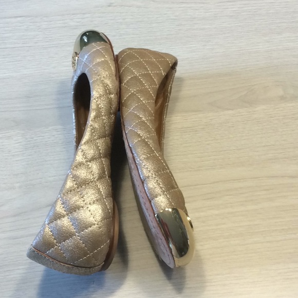 Tory Burch Kaitlin Quilted Metallic Ballet Flats Shoes Tan Gold - Size 7 - Picture 4 of 16